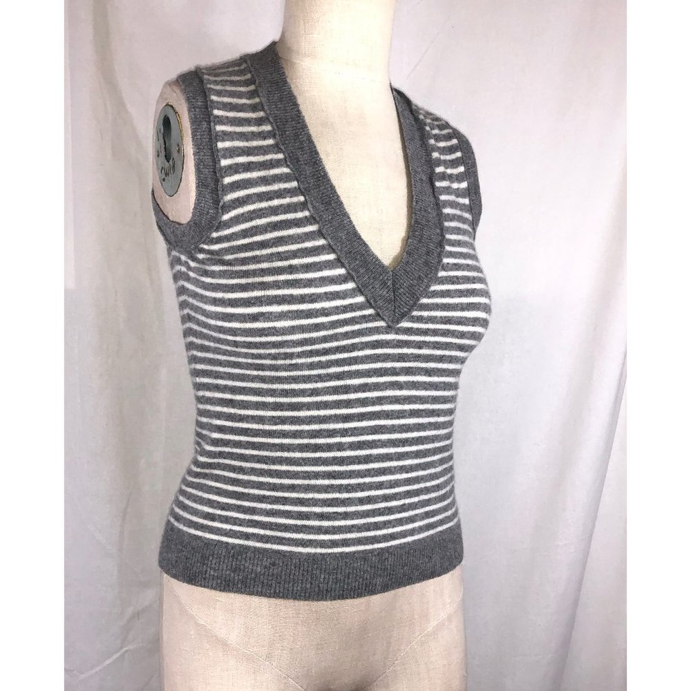 J Crew Striped V-Neck Wool Sleeveless Sweater